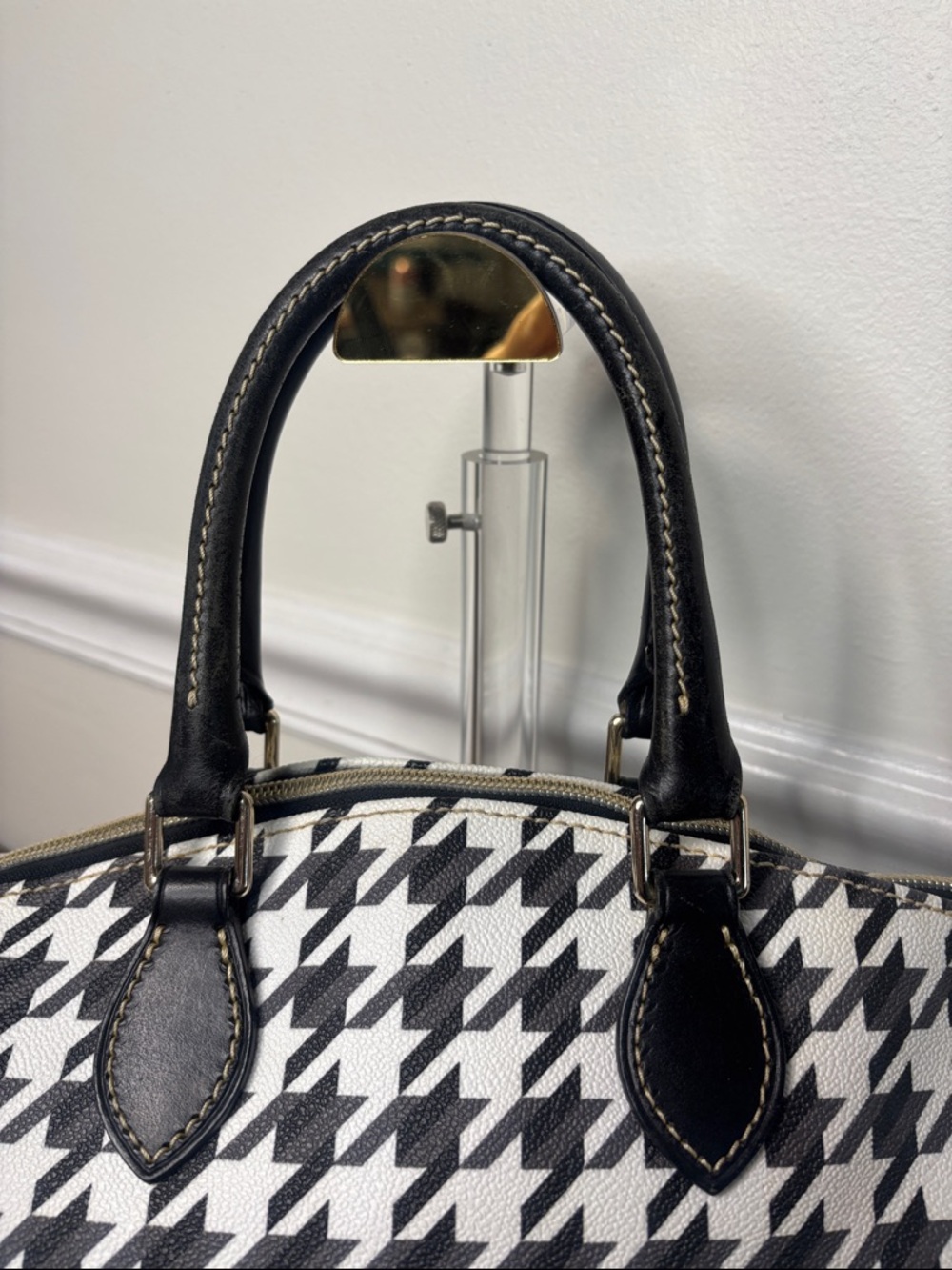 Dooney & Bourke Black and White Houndstooth Tote - Picture 4 of 16
